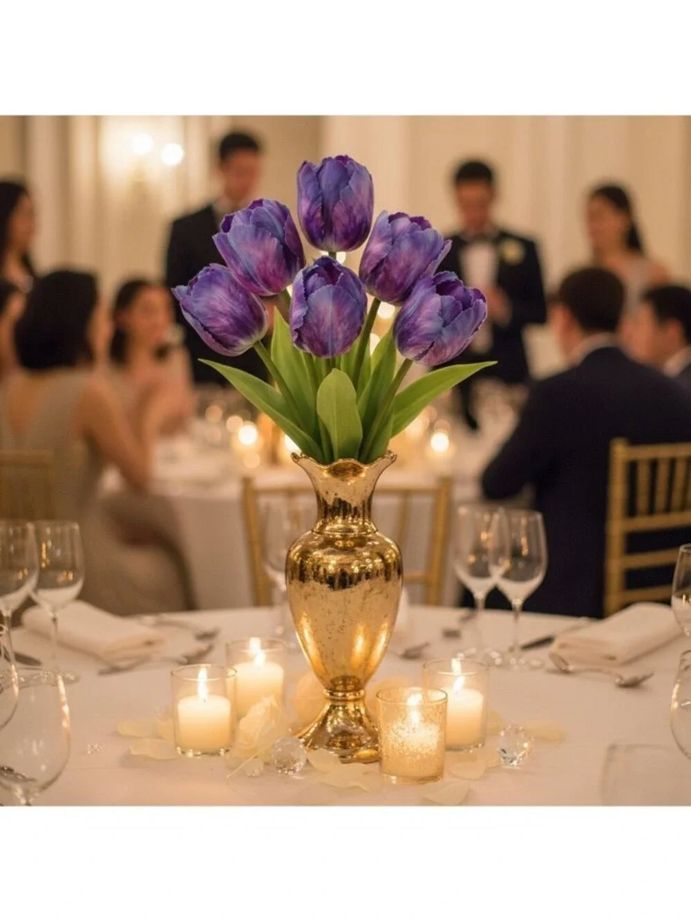 Purple Real Touch Artificial Tulip Bouquet, 6 Stem 14 Inch Faux Flowers, Fall We